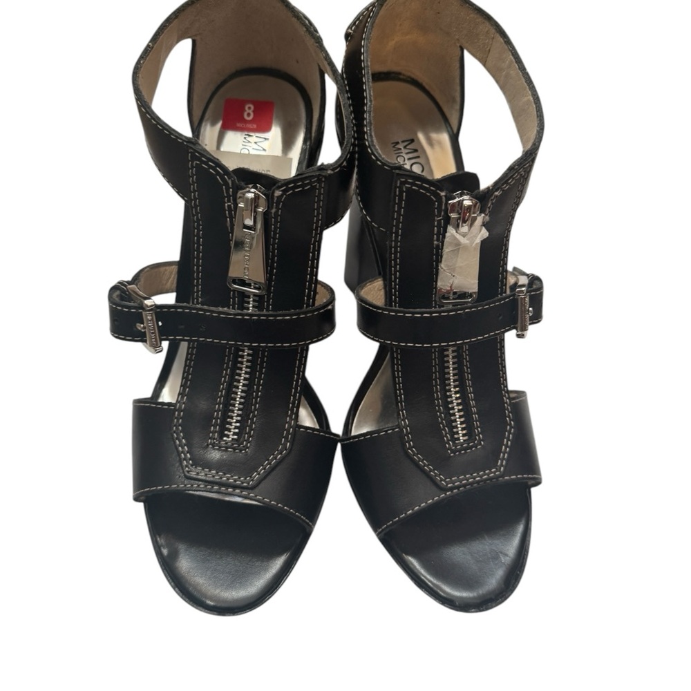 NWT Michael Michael Kors Black Platform Ankle Strap Heeled Sandals Size 8 - Picture 10 of 12